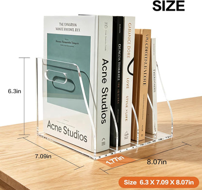 Acrylic Magazine File Holder, 4 Vertical Compartments Desk Document Sorter Organizer, Clear Bookend File Sorter Holder for Office, Documents, Tablets, Magazines, Books