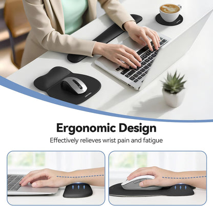 TECKNET Gel Mouse Pad with Wrist Rest, 3 in 1 Keyboard Wrist Rest for Pain Relief, Non-Slip PU Base & Easy Typing, Ergonomic Mousepad Set for Office & Home（Black）