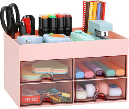 LETURE Desktop Organizer with Drawer, Accessories Stationary Organizer Desk Caddy, Pen/Pencil/Business Card/Sticky Note Tray/Paperclip Holder Storage Box (White)