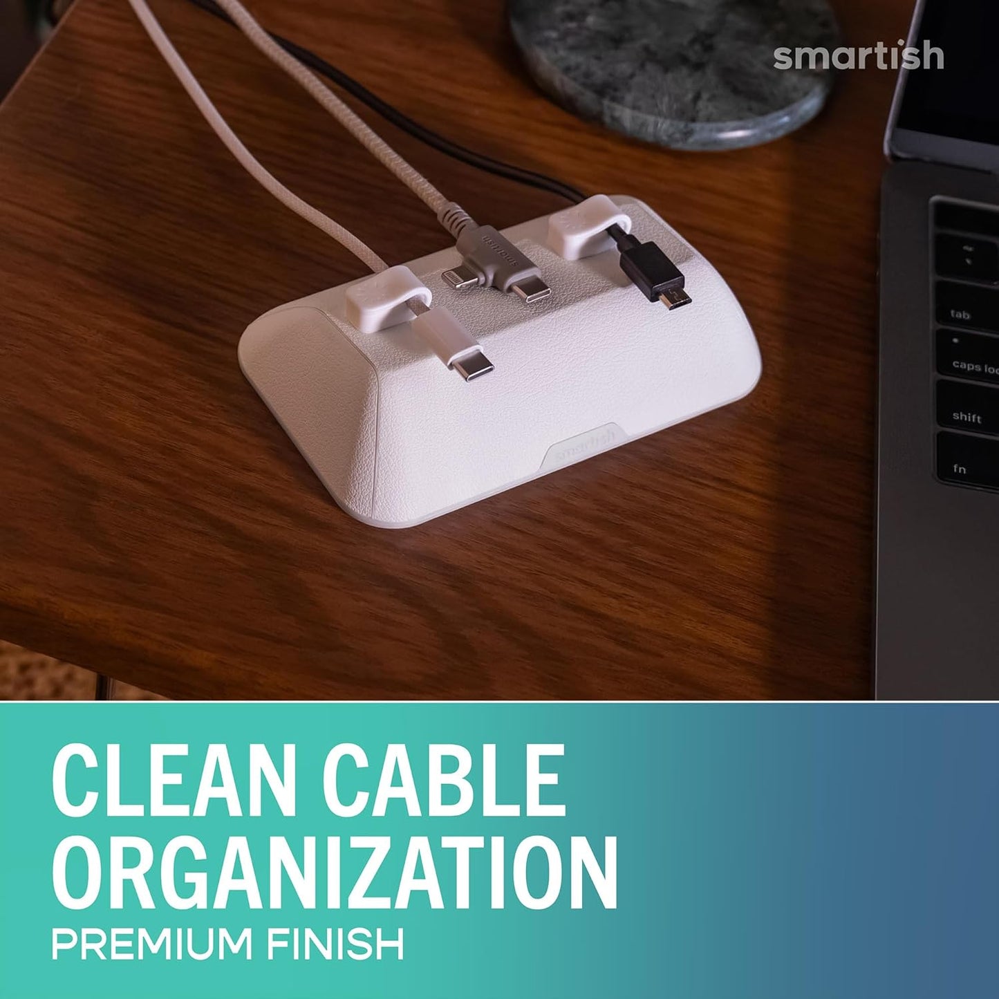 Smartish® Magnetic Cord Holder - Cable Wrangler Organizer with Magnet Clips for Charger Management on Desktop, Nightstand for USB-C + Lightning - Lightly Toasted Beige
