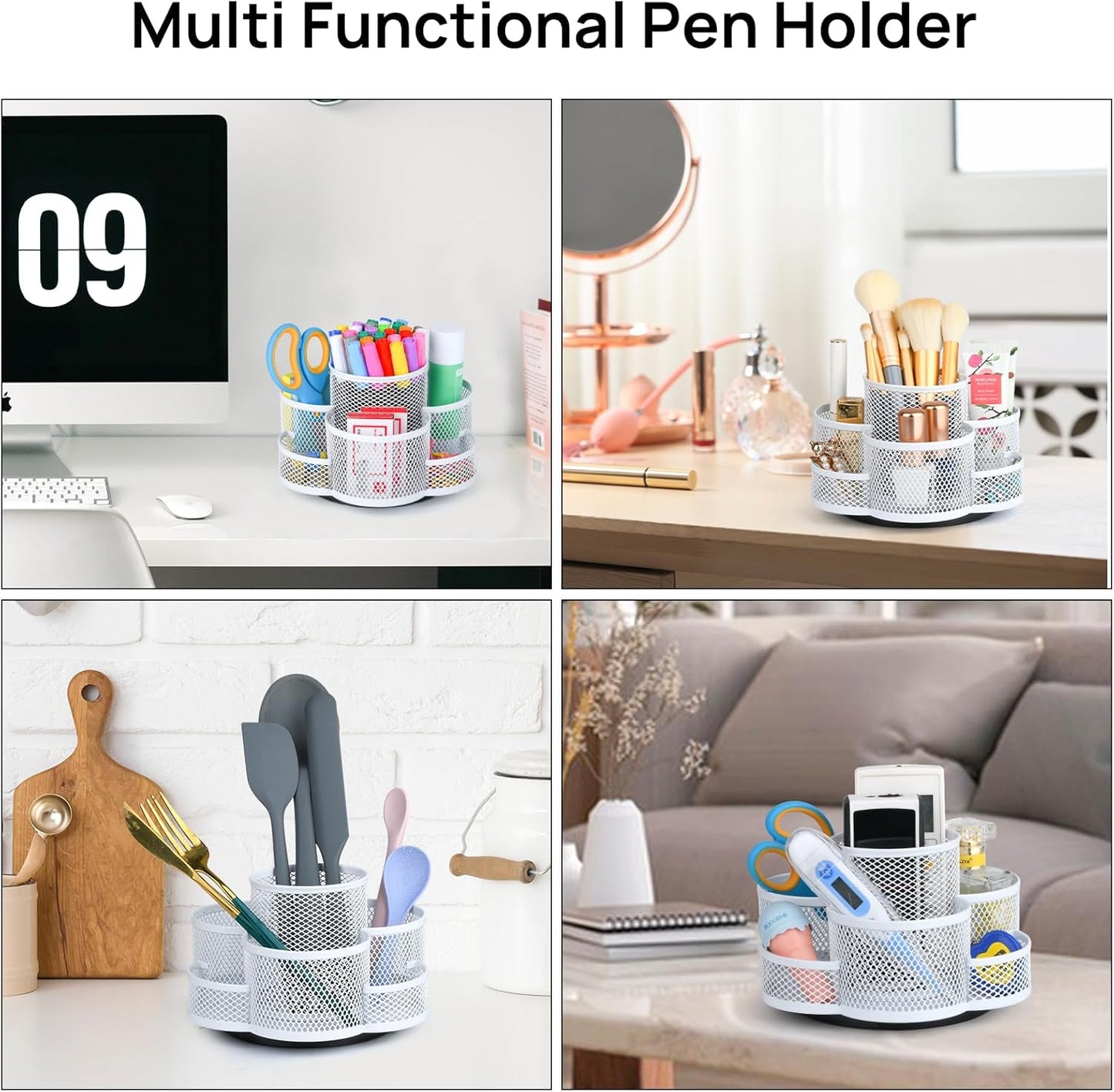 Topwey Pen Holder for Desk, 360 Rotating Pencil Holder, Cup Holder for Desk Office, Desk Organizers and Accessories in Black