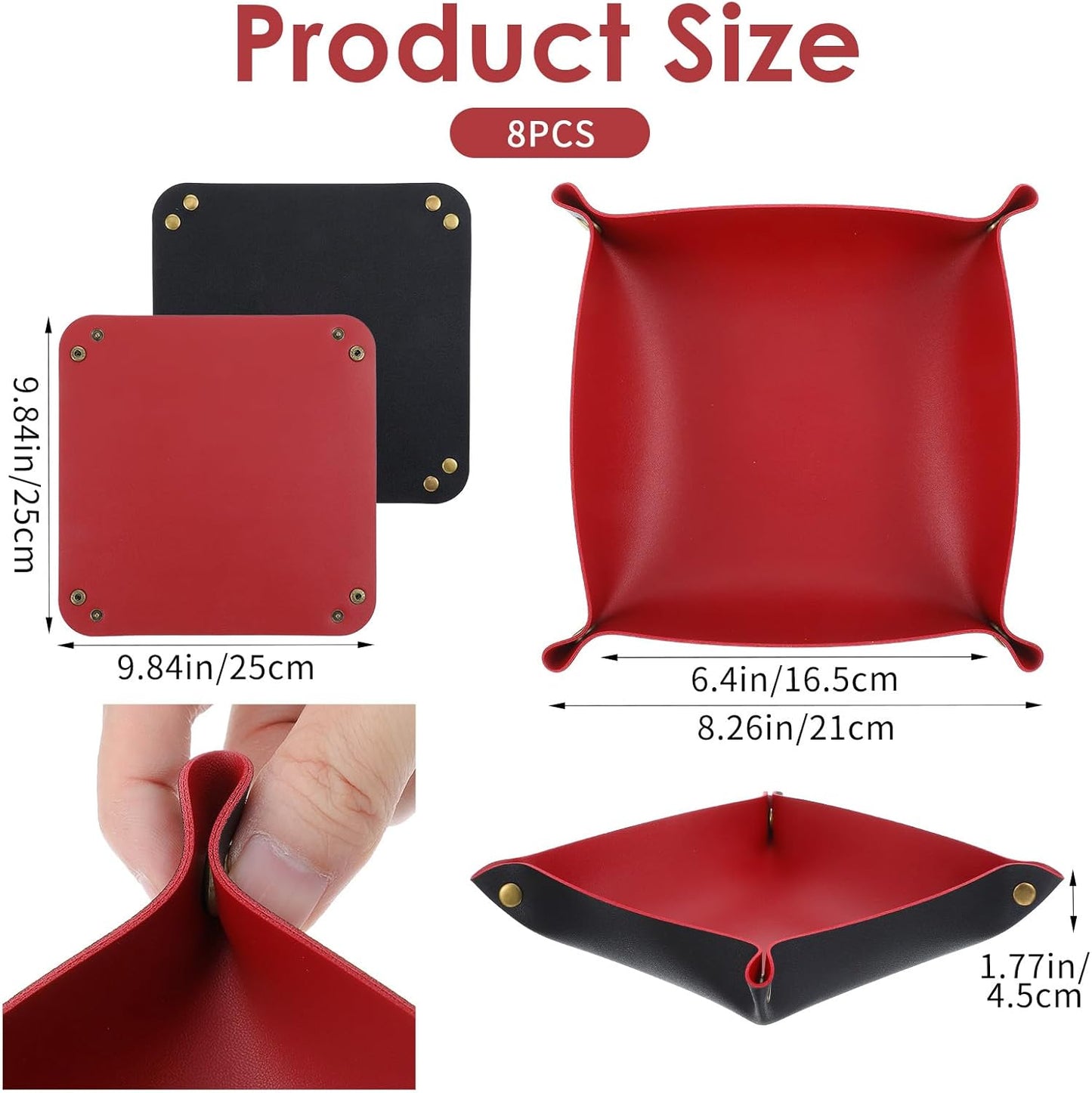 8 Pack Valet Tray PU Leather Jewelry Tray for Women and Man Portable Catchall Travel Storage Dish Plate Key Trays For Entryway Desk Organizer for Phone, Keys, Glasses, Wallet, Earphone, Watch, Coin