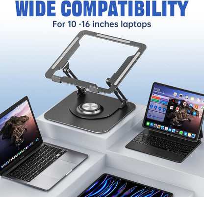 JOYEKY Laptop Stand for Desk, Adjustable Computer Stand with 360° Rotating Base, Ergonomic Laptop Riser for Collaborative Work, Foldable & Portable Laptop Stand, fits for All 10-16" Laptops (Grey)