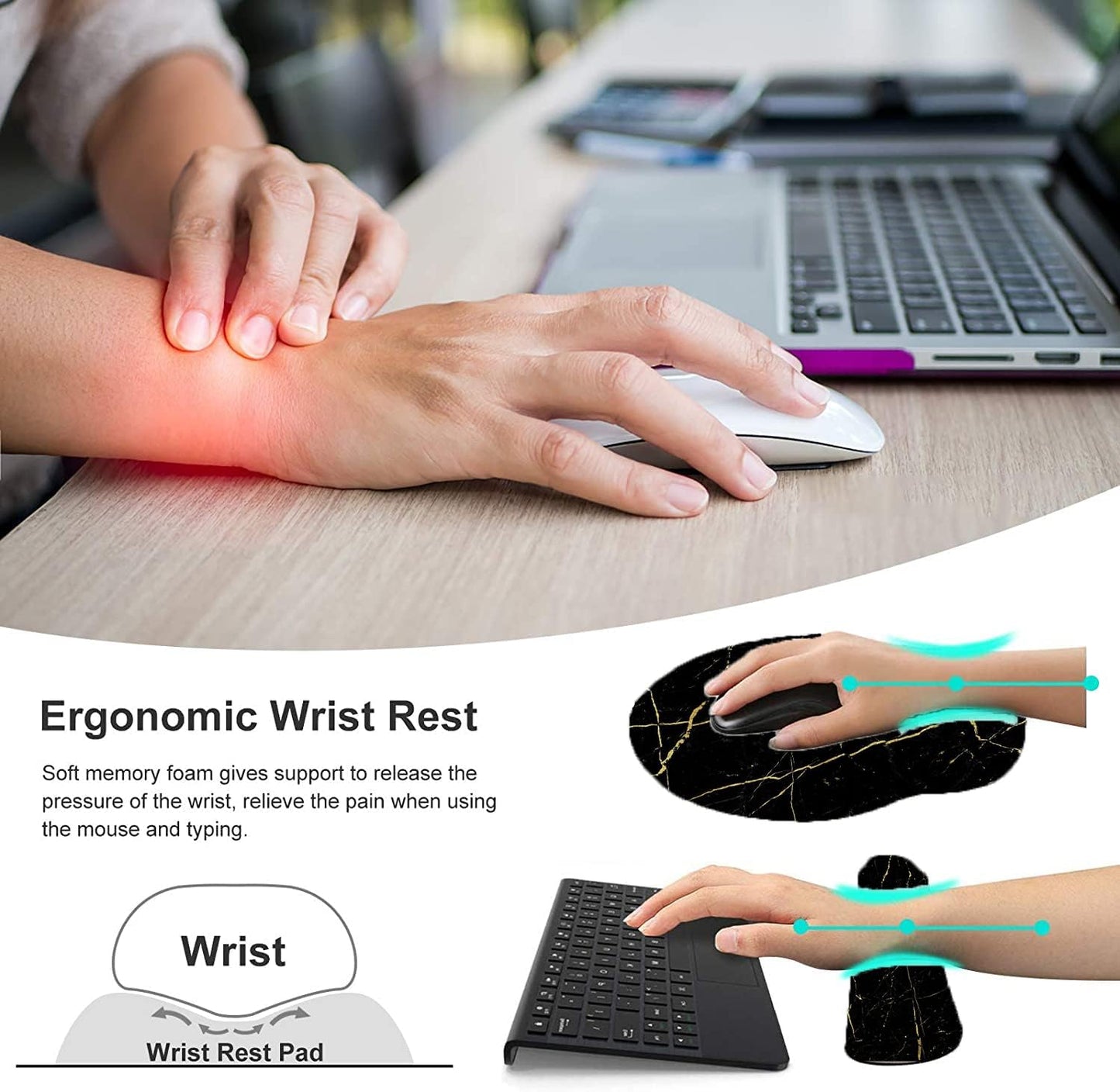 LATEEFAH Mouse Pad with Wrist Rest, 3-in-1 Gaming Mouse Pad, Keyboard Wrist Rest, Ergonomic Memory Foam Mousepad with Wrist Support for Computer Keyboard