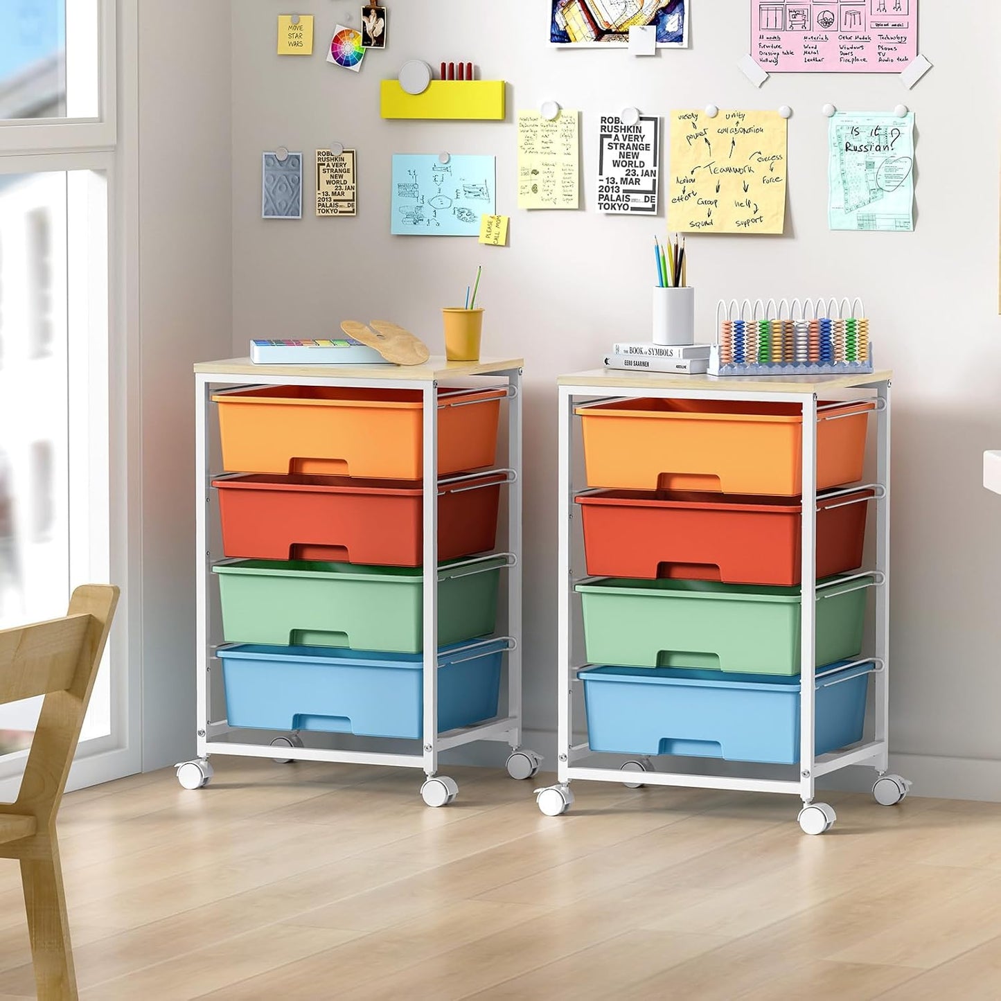 SYKIARIOL Utility Cart with 4 Drawers, Multipurpose Rolling Storage Cart with 4 Drawers and 2 Lockable Wheels, 4-Tier Rolling Storage Cart Organizer for Home Office Dorm, Bright White