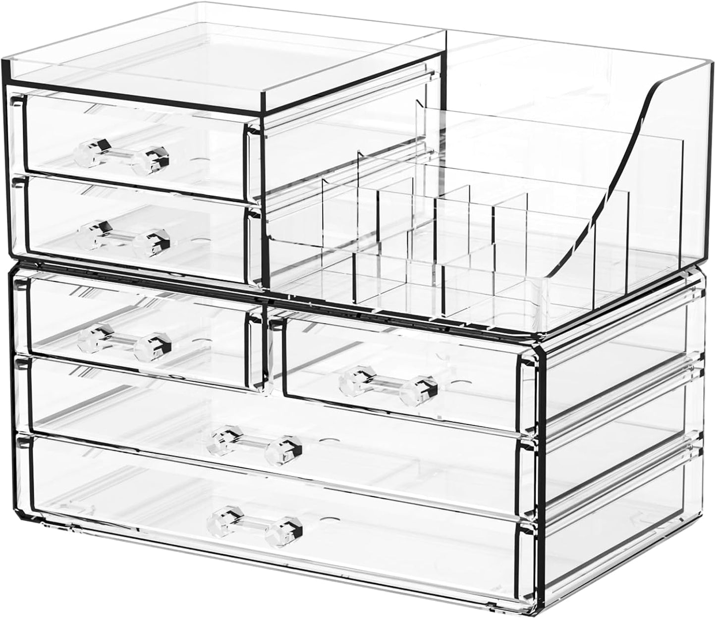 SUOXING Clear Acrylic Makeup Organizer for Vanity,Bathroom,Dresser,6 Drawer Cute Make up Organizers for Counter,Plastic Countertop Makeup Storage for Beauty,Jewelry,Brush,Cosmetic,Skin Care Organizer