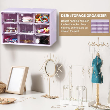 Amyhill 6 Pcs Mini Drawer Organizer Small Organizer with 9 Drawers Plastic Desktop Craft Storage Box for Office Home Room Jewelry Cosmetics Collection(White)