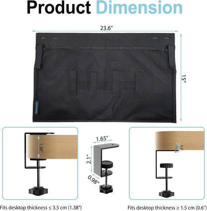 No Drill Under Desk Cable Management and Privacy Panel 2 in 1 | Modesty Panel with Cord Organizer |Felt Standing Desk Back Skirt for Office,Home(47.2")