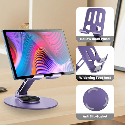 Universal Metal Cell Phone Stand, Multi-Angel Adjustable 360° Rotation Non-Slip Metal Phone Stand Compatible with iPhone 17 16 Pro Max and All Smartphones (Purple)