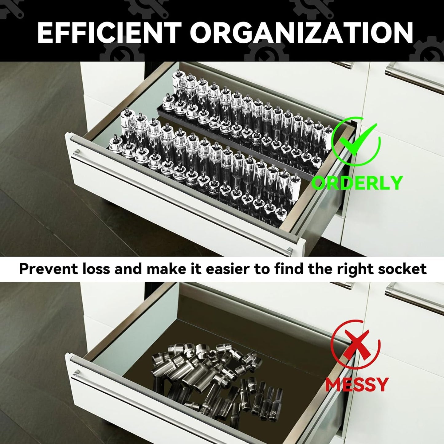 AIUITIO 6PCS Socket Organizer Tray Set, Red SAE & Black Metric Socket Storage Trays, 1/4-Inch, 3/8-Inch & 1/2-Inch Drive Deep and Shallow Socket Holders for Toolboxes