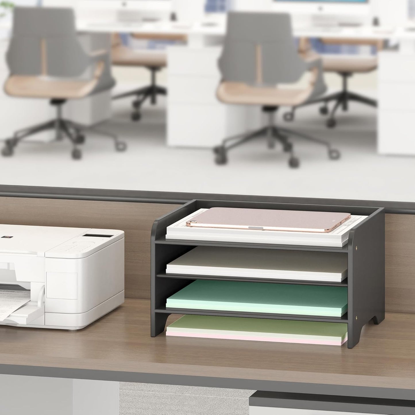 Desk File Organizer 4-Tier Desktop Paper Mail Organizer Document Holder for Home Office Supplies, Office Desk Accessories & Workspace (Nature)