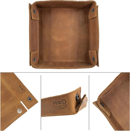 Hide & Drink, Leather Catchall Tray, Easy Access Organizer for Keys, Coins, Change, Jewelry, Watches, Smartphones, Durable, Vintage Style, Handmade :: Bourbon Brown