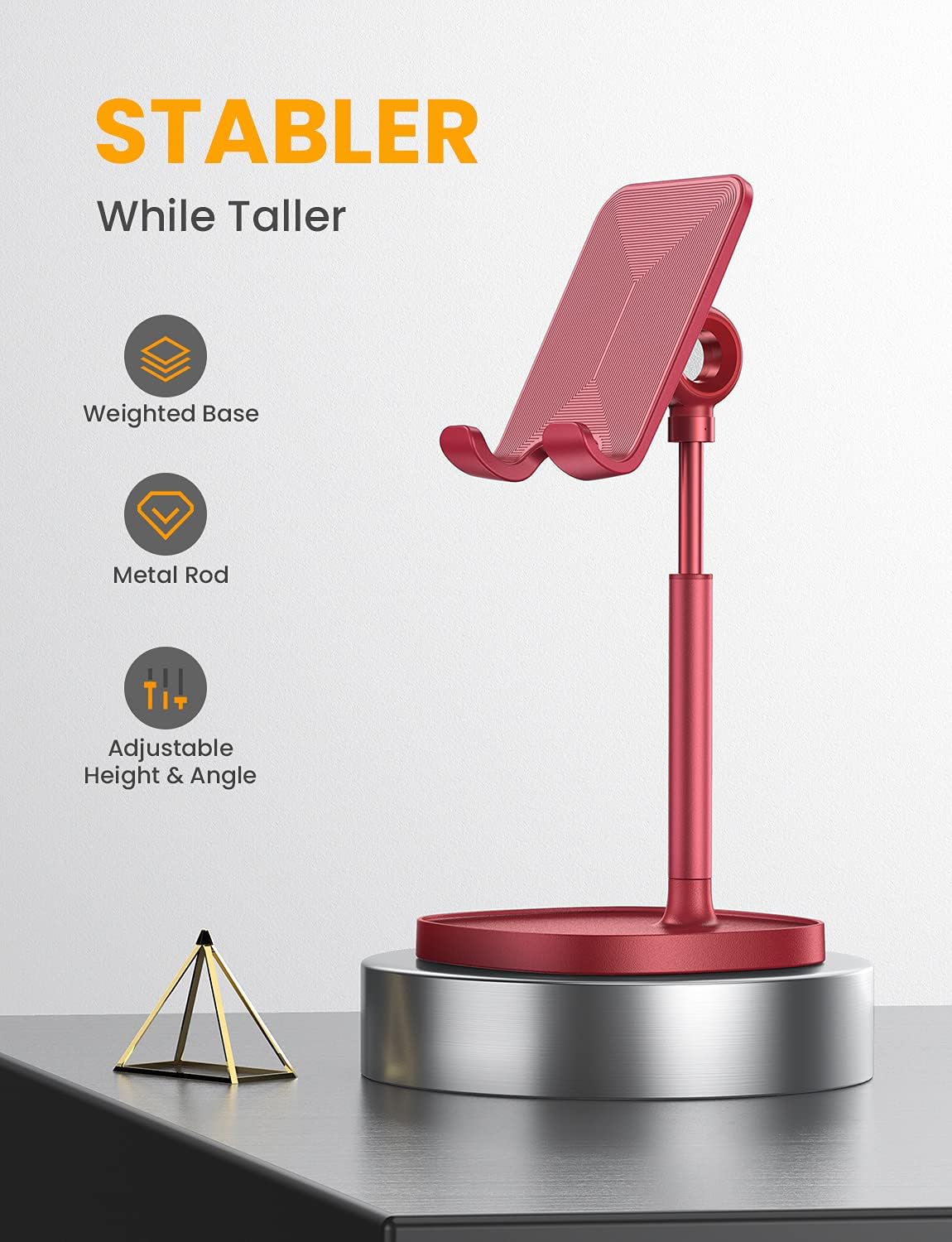 LISEN Cell Phone Stand Phone Holder for Desk Office Decor, Office Desk Accessories Women PC Gaming Essentials iPhone Stand Gadgets Men Gifts for Mom Fit OtterBox Case Switch iPad Air Tablet 4-10 in