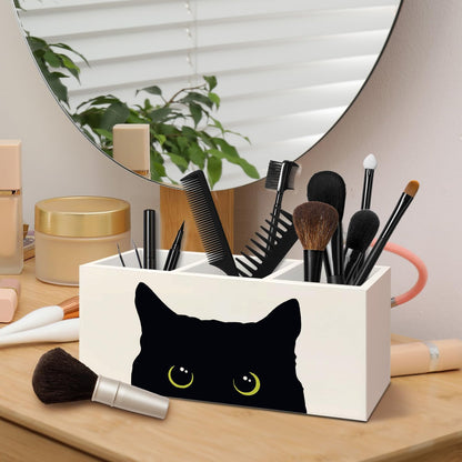 Gothic Office Decor Black Wooden Pen Pencil Holder for Desk Accessories, Dark Gothic Witchy Aesthetic Wood Makeup Brush Toothbrush Holder Organizer for Vanity Bathroom