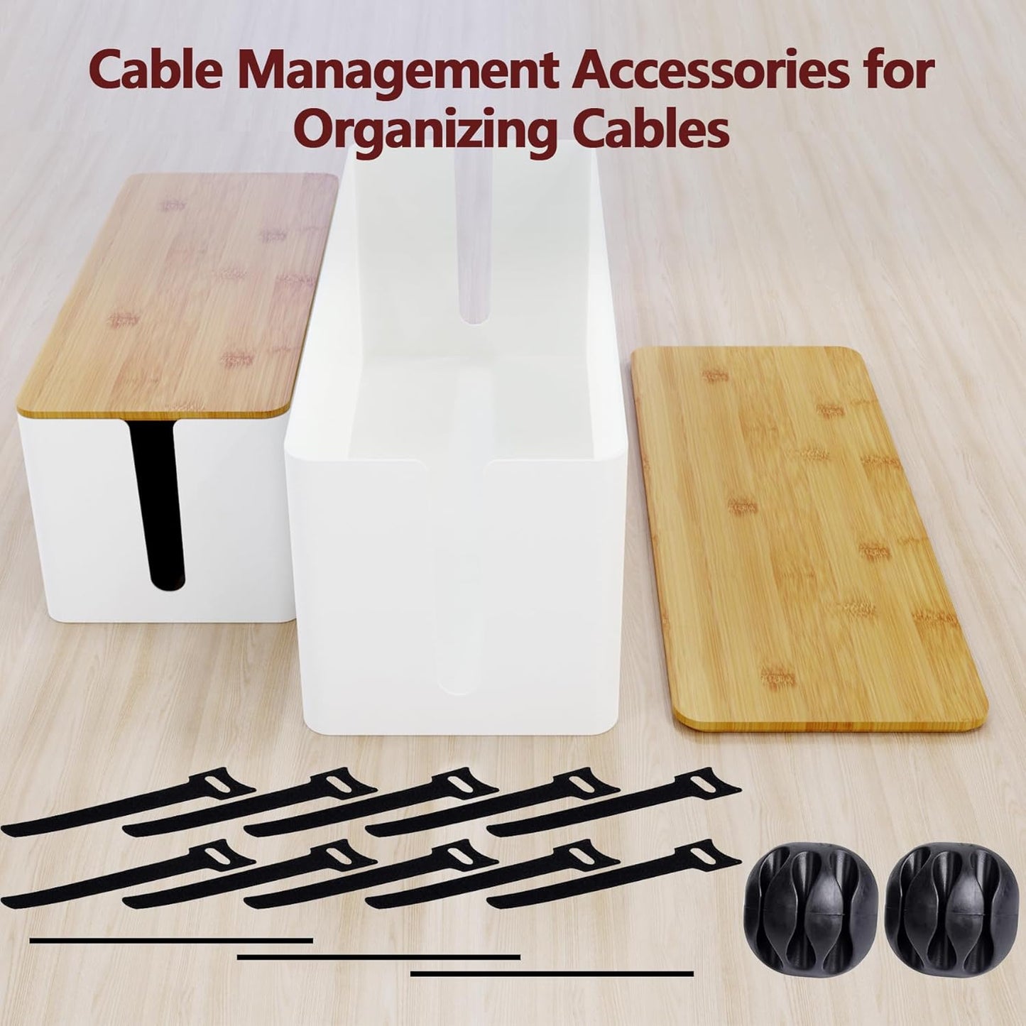Cable Management Box,Wooden Style Large Cable Organizer Box for Office and Home,Cable Organizer Box with Proof Lock for Baby-Pets,Wood Lid（White,1 Pack