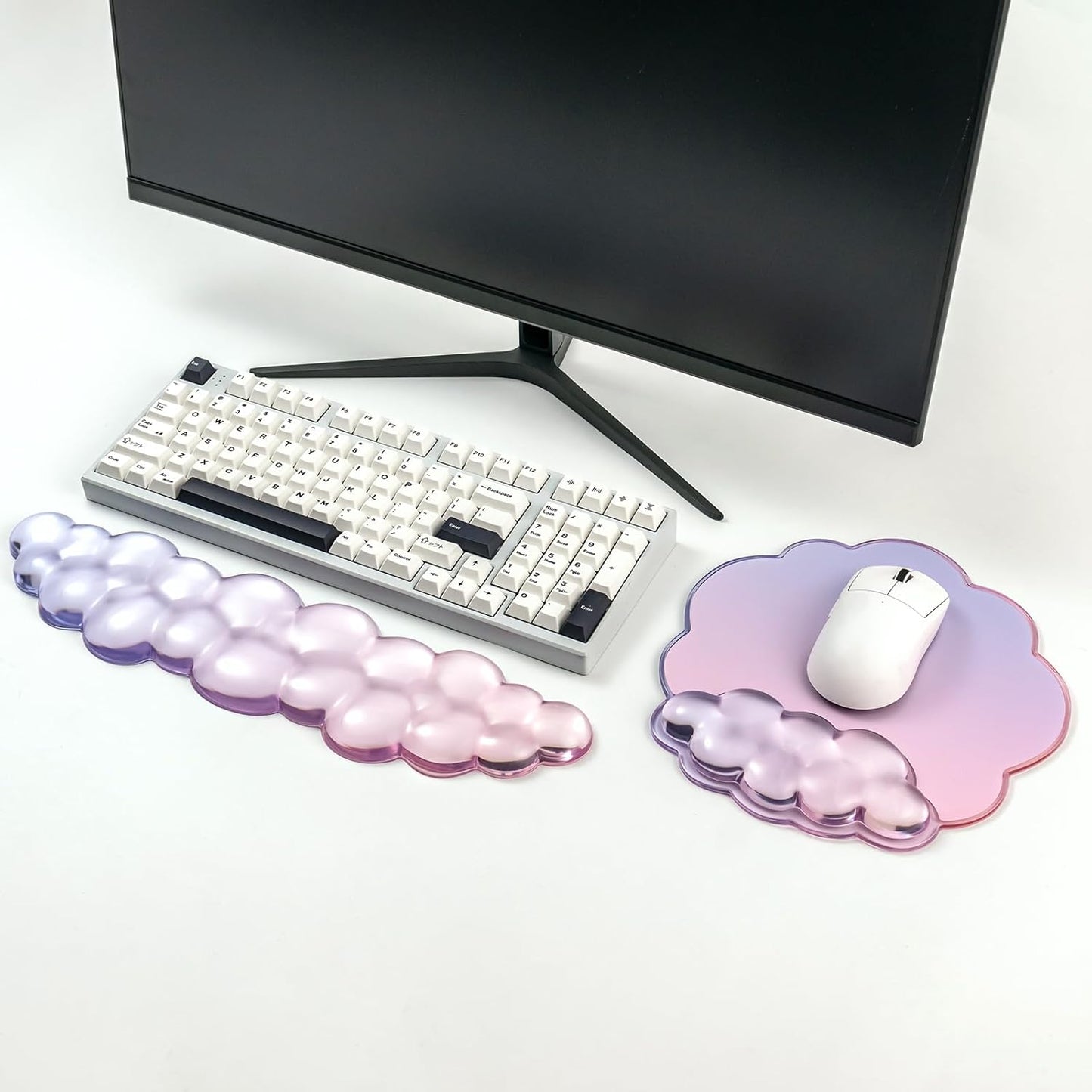 Gel Wrist Rest and Cloud Mouse Pad Support for Keyboard and Mouse - Ergonomic Pink Keyboard Wrist Pad Set for Typing Pain Relief/Computer/Laptop/Gaming/Home/Office (Cloud Shape, Gradient Blue Pink)