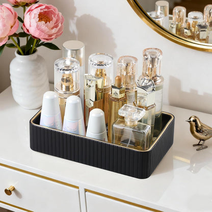 Desk Organizer Tray, PU Leather Nightstand Organizer Perfume Valet Tray for Men Women, Decorative Vanity Trays Trinket Dish Key Bowl for Entryway Table (2pcs, Ivory, Large+Small)