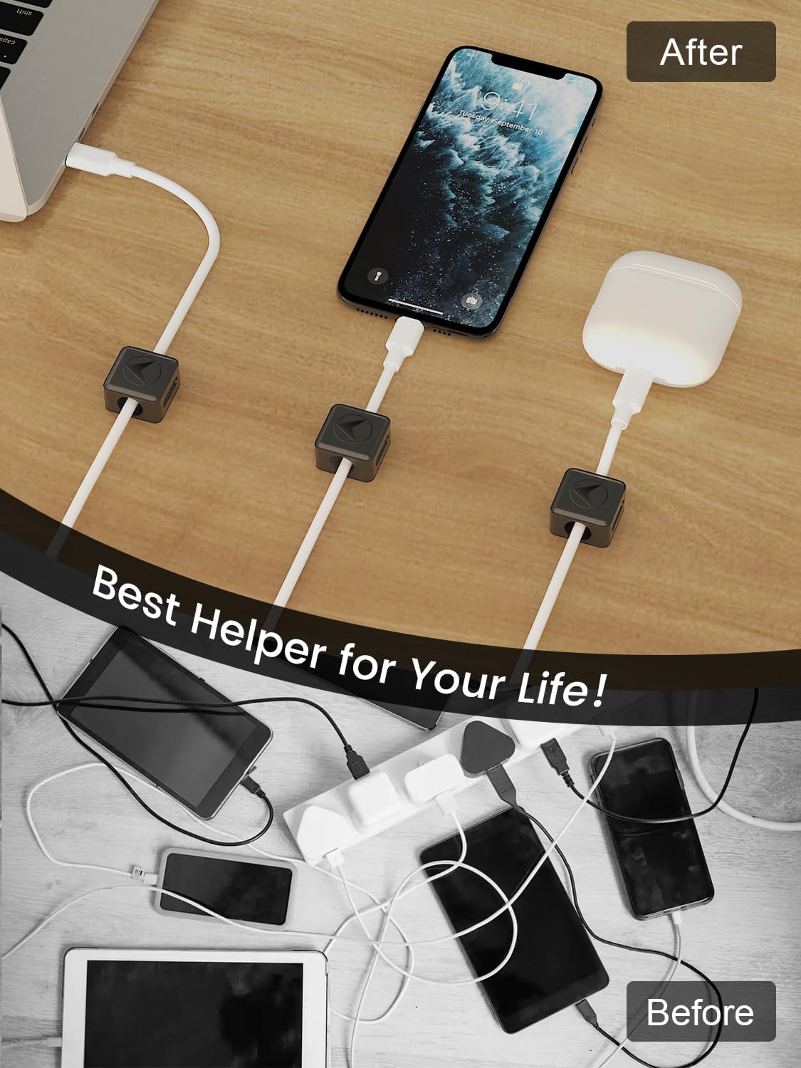 8 Pack Magnetic Cable Clips, Phone Cord Holder for Nightstand, Under Desk Cable Management, Canisflax Adhesive Wire Charging Cord Organizer Keepers Holder for Home Office Car Wall Desktop
