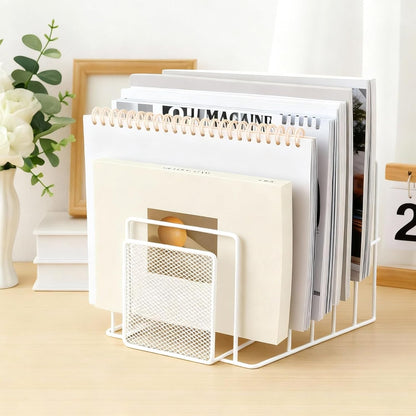 2 Pcs 7 Section Wire File Organizer for Desk, Metal Mesh Incline File Holder, Letter & Magazine Folder Rack, Desktop Paper Sorter for Home Office School (Golden)
