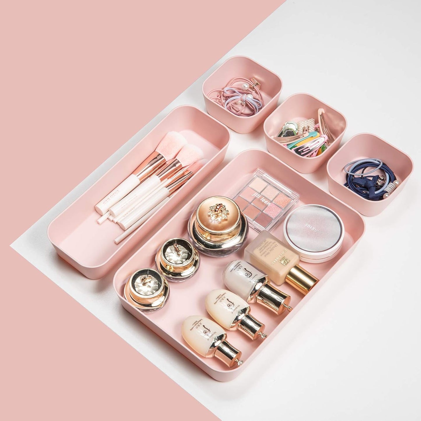 Backerysupply (9 Piece Set) Large Size Plastic Desk Drawer Organizers For Makeup Bathroom Office Kitchen Three Colors