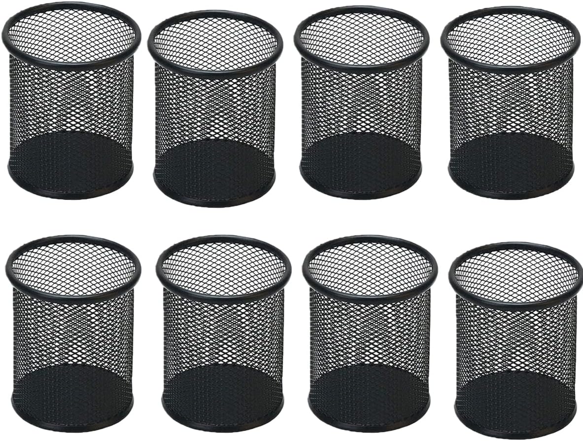 Pen Holder Pencil Holder Mesh Metal Pen Cup Holder Pencil Cup Holder for Desk Office Home Pen Organizer Black, 6 Pack