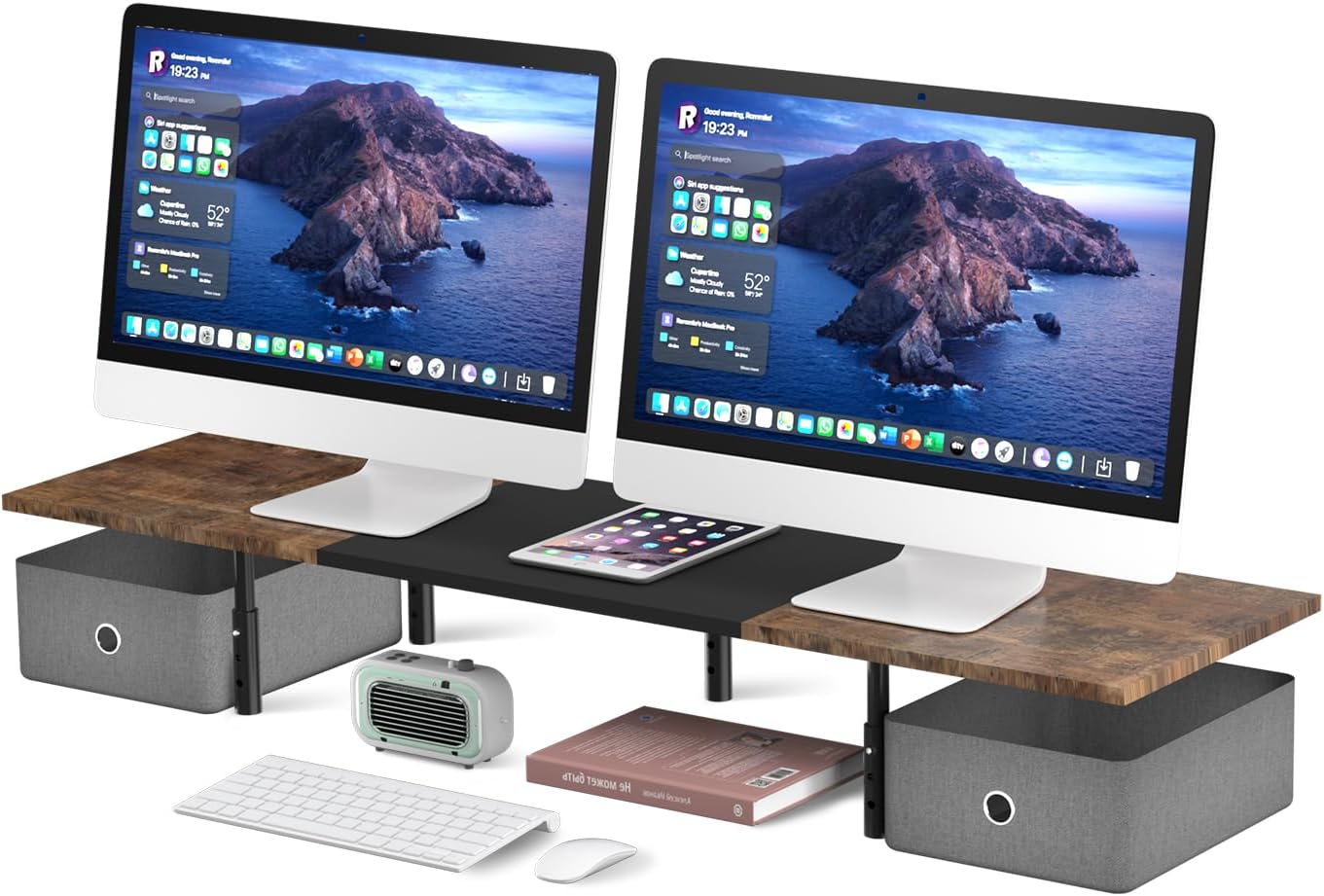 suptek Dual Monitor Stand Riser, 32.28Inch Large Monitor Stands for 2 Monitors, Computer Monitor Stand, Wooden Desktop Oraganizer Shelf for Office Desk Computer,TV,Laptop