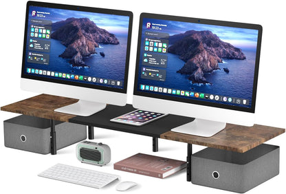 suptek Dual Monitor Stand Riser, 32.28Inch Large Monitor Stands for 2 Monitors, Computer Monitor Stand, Wooden Desktop Oraganizer Shelf for Office Desk Computer,TV,Laptop