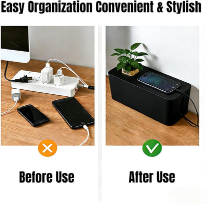 1 Large + 1 Small Cable Management Box Set – 2-Piece Cord Organizer Box, Home Office Desk Wire Storage & Cable Management Solution (Acryliclid lid/Black)