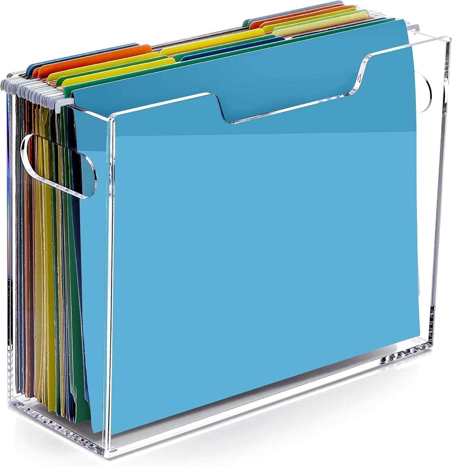 Acrylic File Folder Organizer, Clear Hanging File Organizer Box for Letter Size, Desktop File Holder with Handles, Slim Filing Storage Box for Desk Office Home Work -1 Pack