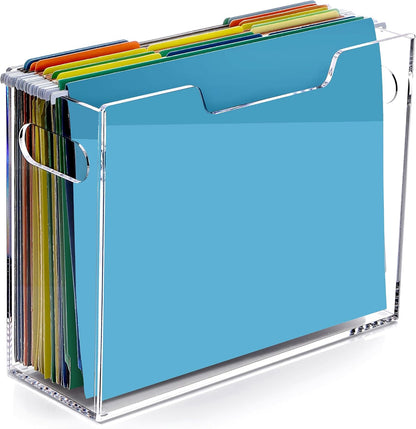 Acrylic File Folder Organizer, Clear Hanging File Organizer Box for Letter Size, Desktop File Holder with Handles, Slim Filing Storage Box for Desk Office Home Work -1 Pack
