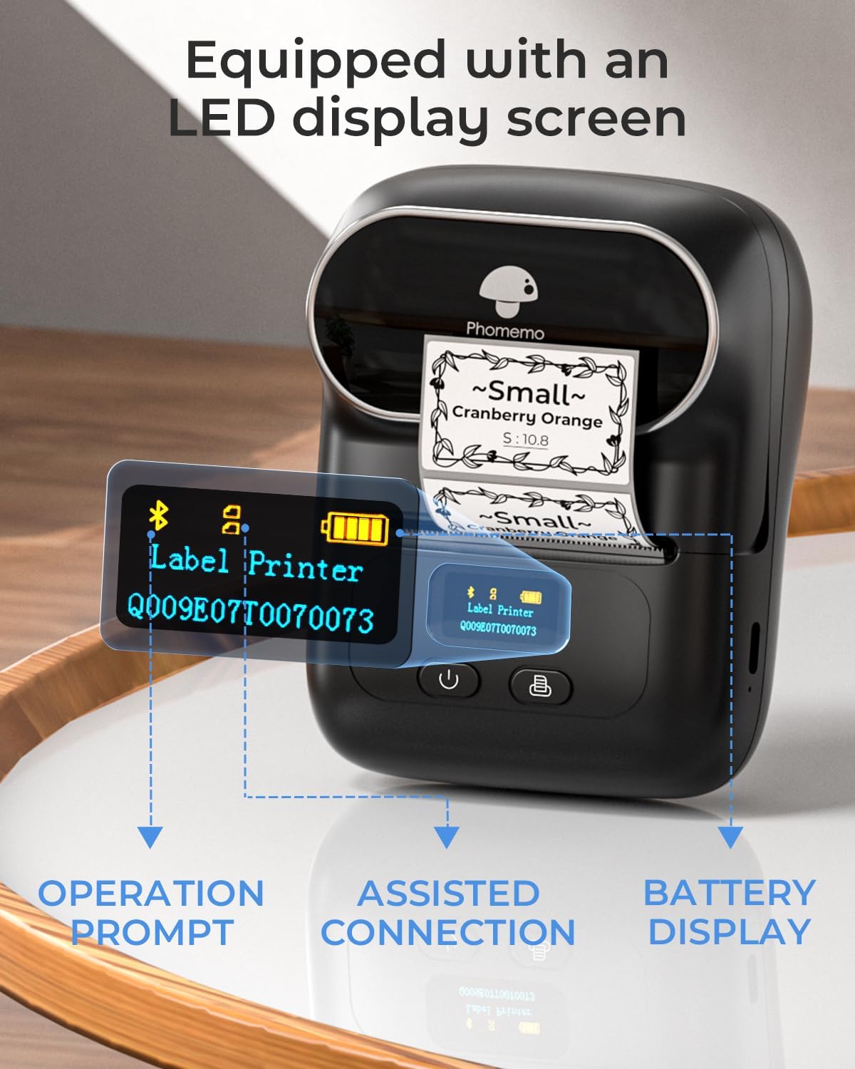 Phomemo M110 Label Makers - Barcode Label Printer Bluetooth Label Maker Portable Thermal Printer for Small Business, Address, Barcode, Logo, Clothing, Mailing, Sticker Printers for Phone & PC, Black
