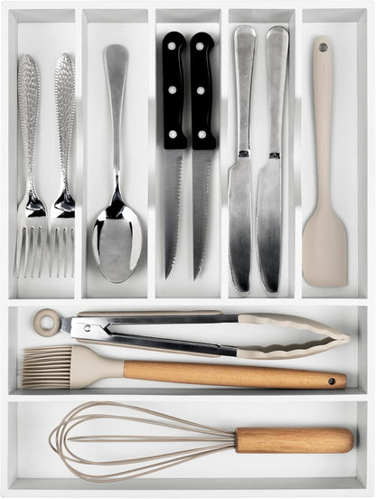 Kitchen Silverware Drawer Organizer and Storage Flatware Cutlery Utensil Holder Spice Rack Containers Bathroom Counter Cabinet Office Desk Makeup Drawer Tray Kitchen and Dining Tools Decor Accessories