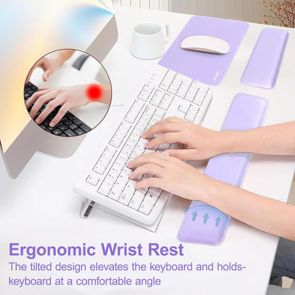 MOSISO Computer Keyboard Stand&Wrist Rest Support for Keyboard and Mouse, Large Rectangular Ergonomic Wrist Rest Mouse Pad Set, Pain Relief Easy Typing Non-Slip Cushion Pad for Home/Office, Apricot