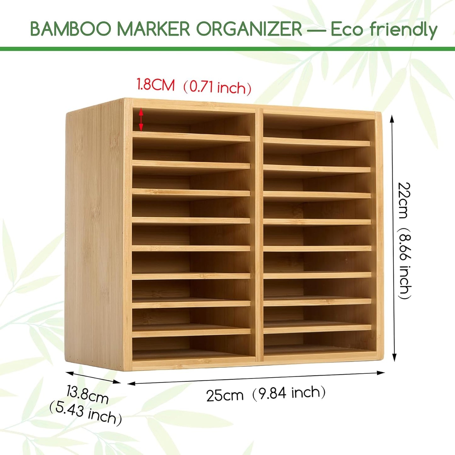 MEEDEN Bamboo Marker Organizer for Desk: Holds 224 Pens with 32 Compartments- Art Supply Storage & Holder for Alcohol Markers，Pens，Pencils