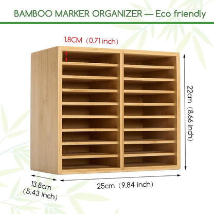 MEEDEN Bamboo Marker Organizer for Desk: Holds 224 Pens with 32 Compartments- Art Supply Storage & Holder for Alcohol Markers，Pens，Pencils
