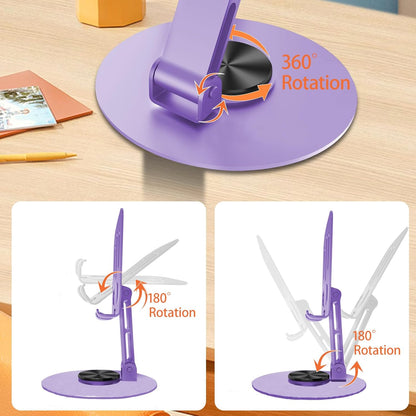 Universal Metal Cell Phone Stand, Multi-Angel Adjustable 360° Rotation Non-Slip Metal Phone Stand Compatible with iPhone 17 16 Pro Max and All Smartphones (Purple)