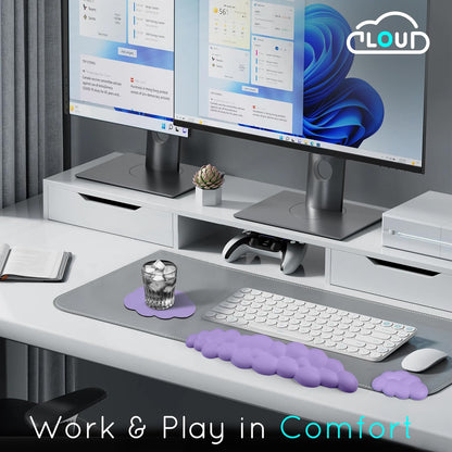 Cloud Wrist Rest for Computer Keyboard Arm Wrist Rest with Non-Slip Base Extended Wrist Rest Ergonomic Memory Foam for Keyboard and Mouse Typing Pain Relief, Office, Gaming, Computer