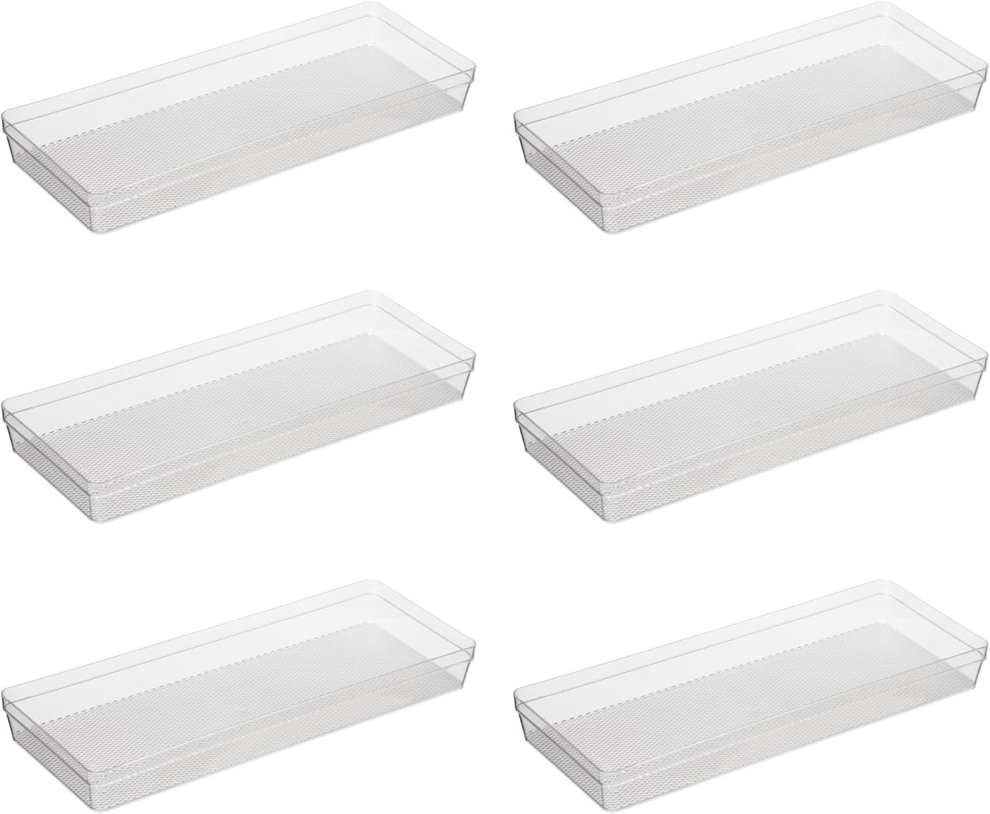 Oggi Clear Drawer Organizer - 3" X 9.5" (Set of 6) - Ideal for Organizing Kitchen Drawers, Office, Desk, Silverware, Kitchen Utensils, Cosmetics and Bathrooms