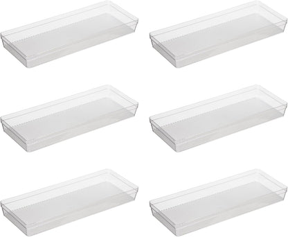 Oggi Clear Drawer Organizer - 3" X 9.5" (Set of 6) - Ideal for Organizing Kitchen Drawers, Office, Desk, Silverware, Kitchen Utensils, Cosmetics and Bathrooms