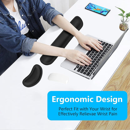 Dapesuom Keyboard Wrist Rest Set, Cute PU Leather Wrist Cushion for Computer Keyboard and Mousepad, Memory Foam Mouse Pad Rests Support with Non-Slip Base for Typing Pain Relief Laptop, Colonial White