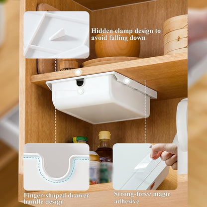 FRETONBA Large Under Desk Drawer Slide Out Organizer, Self-Adhesive Hidden Under Table Storage Drawer, Desk Drawer Attachment for Home Office Kitchen, White