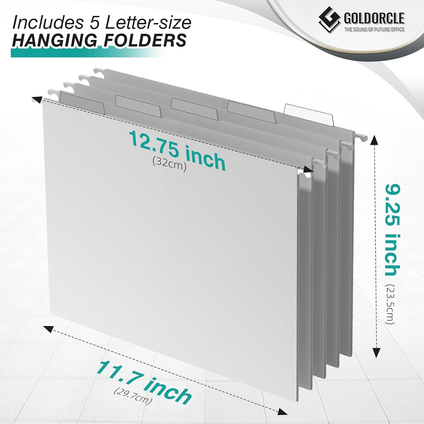 Hanging File Organizer, Letter-Size File Holder Filing Box with 5 Hanging Folders, Metal Mesh Desk File Folder Storage(No Assembly Required) (with 5 Grey Folders)