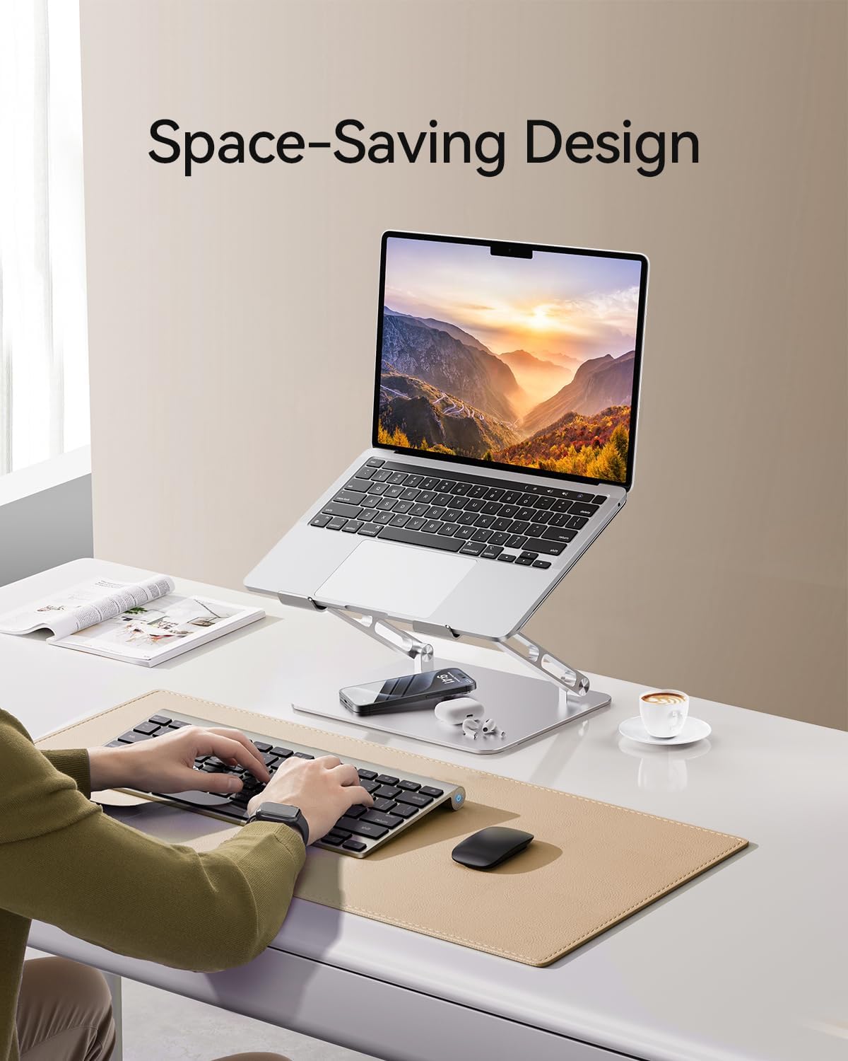 Orlian Foldable Aluminum Laptop Stand for 10-17.3" Laptops, Height Adjustable Portable Ergonomic Computer Holder, Space Saving Desk with Heat Dissipation. Compatible with MacBook/Dell/HP etc, Silver