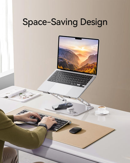 Orlian Foldable Aluminum Laptop Stand for 10-17.3" Laptops, Height Adjustable Portable Ergonomic Computer Holder, Space Saving Desk with Heat Dissipation. Compatible with MacBook/Dell/HP etc, Silver