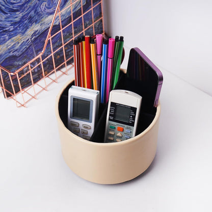 Hennaja Round Leather Art Supply Organizer,Remote Control Holder,360 Degree Rotating,Multi-Functional Pencil Holder,4 Compartments Desktop Stationary Organizer(1-Blue Bird) - Colors A