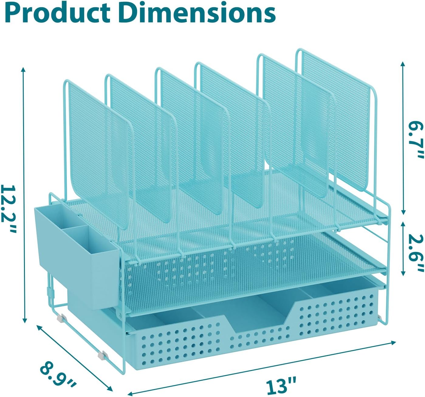 LEKETREE Desk Organizer, Office Organization with Vertical File Holder, File Organizer with Drawer and Pen Holder, Desk Accessories and Workspace Organizers for Home Office (Black)