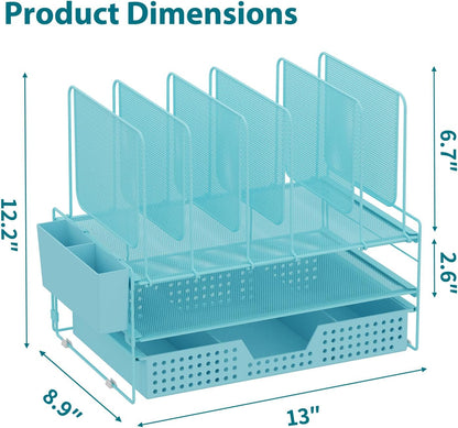LEKETREE Desk Organizer, Office Organization with Vertical File Holder, File Organizer with Drawer and Pen Holder, Desk Accessories and Workspace Organizers for Home Office (Black)