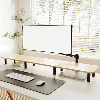 Dual Monitor Stand - 43.7 inch Extra Long Wide TV Stand - Wood & Steel Leg Desktop Riser - Desk Organization - Home Office (Vintage)