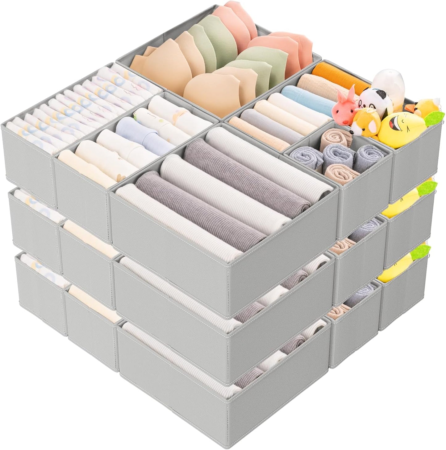 Criusia 15 Pack Drawer Organizer for Clothes, Foldable Dresser Dividers with 3 Sizes, Fabric Storage Bins – Beige