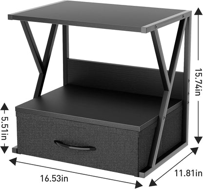 aboxoo Printer Stand for Desk with Storage Drawer, 2 Tier Desktop Or UnderDesk Shelf, Multi-Purpose Desk Organizer for Home Office, fit Fax Machine/3D Printer/Scanner, Rustic Brown